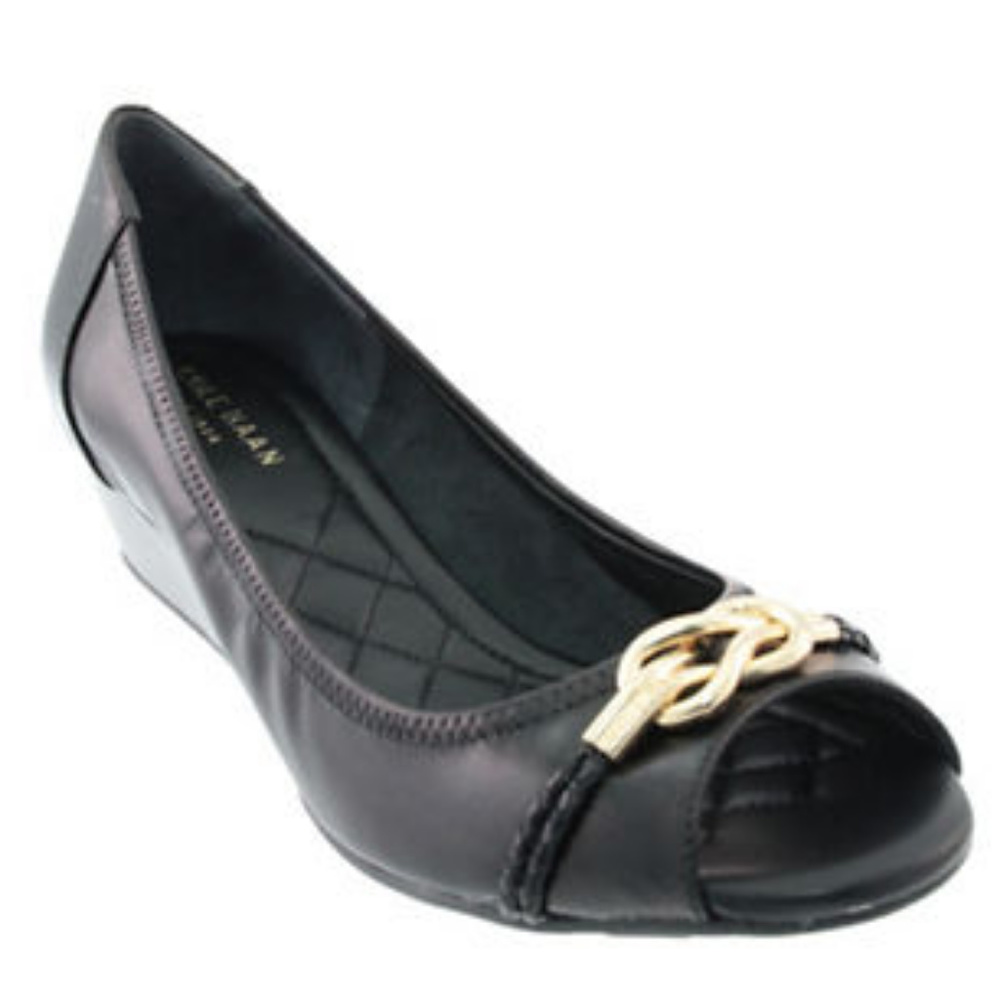SOLDL NWT Cole Haan Tali Peep Toe Leather Wedges